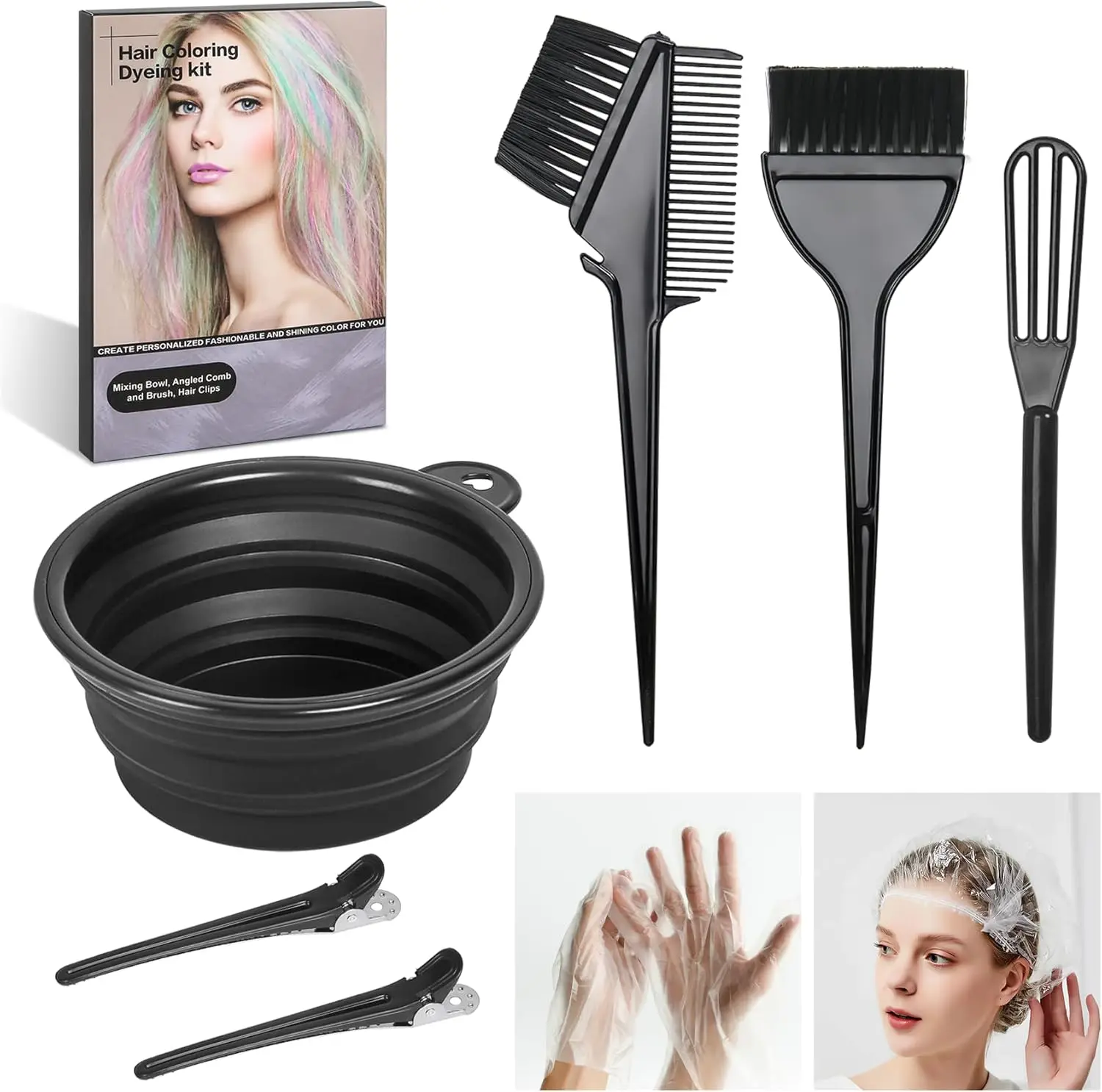 8 Pcs Hair Coloring Kit - Professional Home Salon Dye Tools with Bowl, Brush, Comb, Clips, Gloves & Cap
8 Pcs Hair Coloring Kit - Professional Home Salon Dye Tools with Bowl, Brush, Comb, Clips, Gloves & Cap