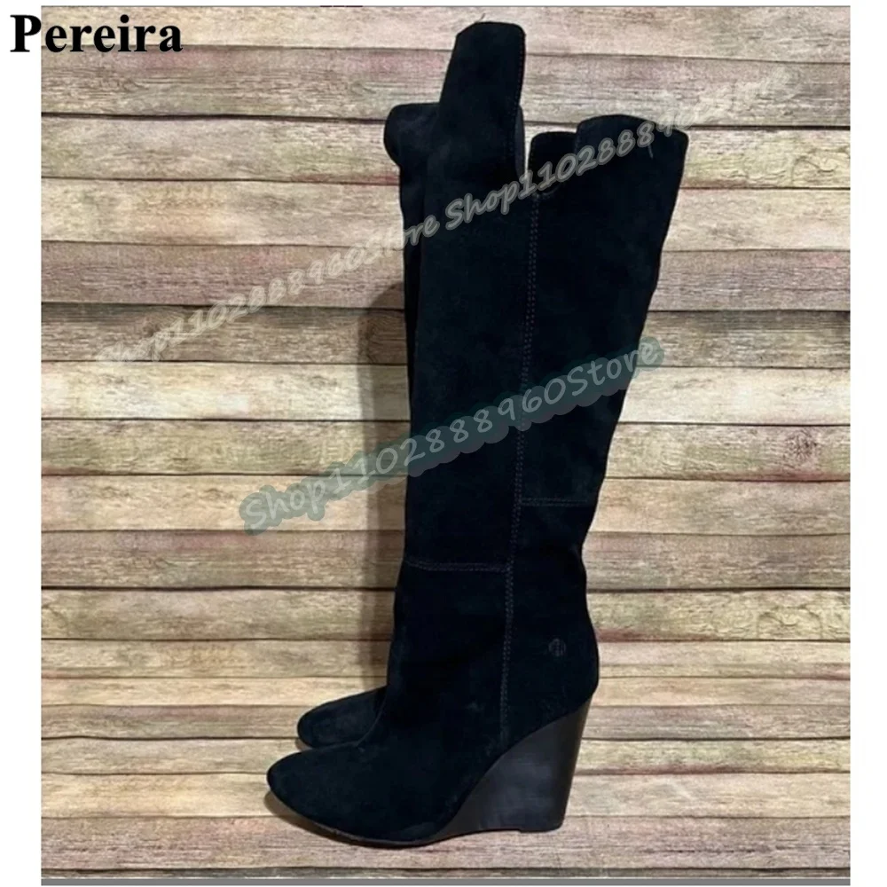 Knee High Black Suede Irregular Boots Wedge High Heel Shoes For Women Slip On Round Toe Fashionable Casual Zapatos Para Mujer
Knee High Black Suede Irregular Boots Wedge High Heel Shoes For Women Slip On Round Toe Fashionable Casual Zapatos Para Mujer