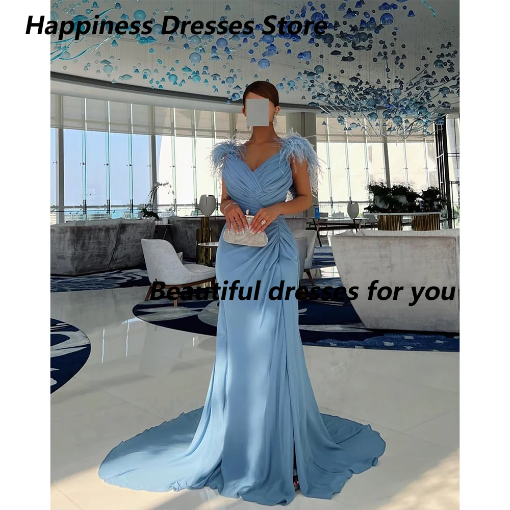 Elegant Long Prom Dress Customized V-Neck Feathers Pleat Chiffon Straight Party Gown Backless Sweep Train Evening Dresses
Elegant Long Prom Dress Customized V-Neck Feathers Pleat Chiffon Straight Party Gown Backless Sweep Train Evening Dresses
