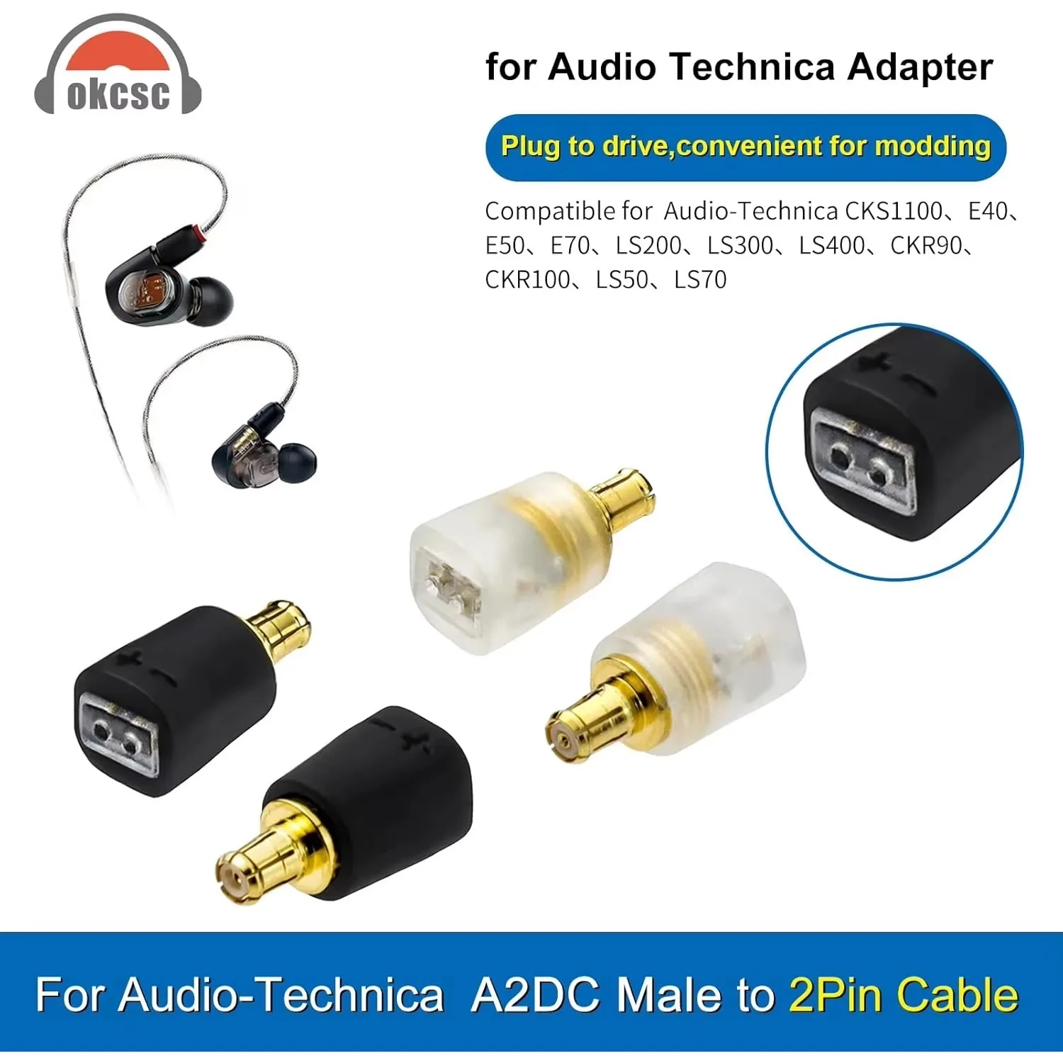 okcsc Adapters for Audio Technica ATH-LS70IS Male to 2 Pin Cable Compatible for ATH-LS200IS CKRS90Is HDC213A/1.2 CKS1100IS
okcsc Adapters for Audio Technica ATH-LS70IS Male to 2 Pin Cable Compatible for ATH-LS200IS CKRS90Is HDC213A/1.2 CKS1100IS