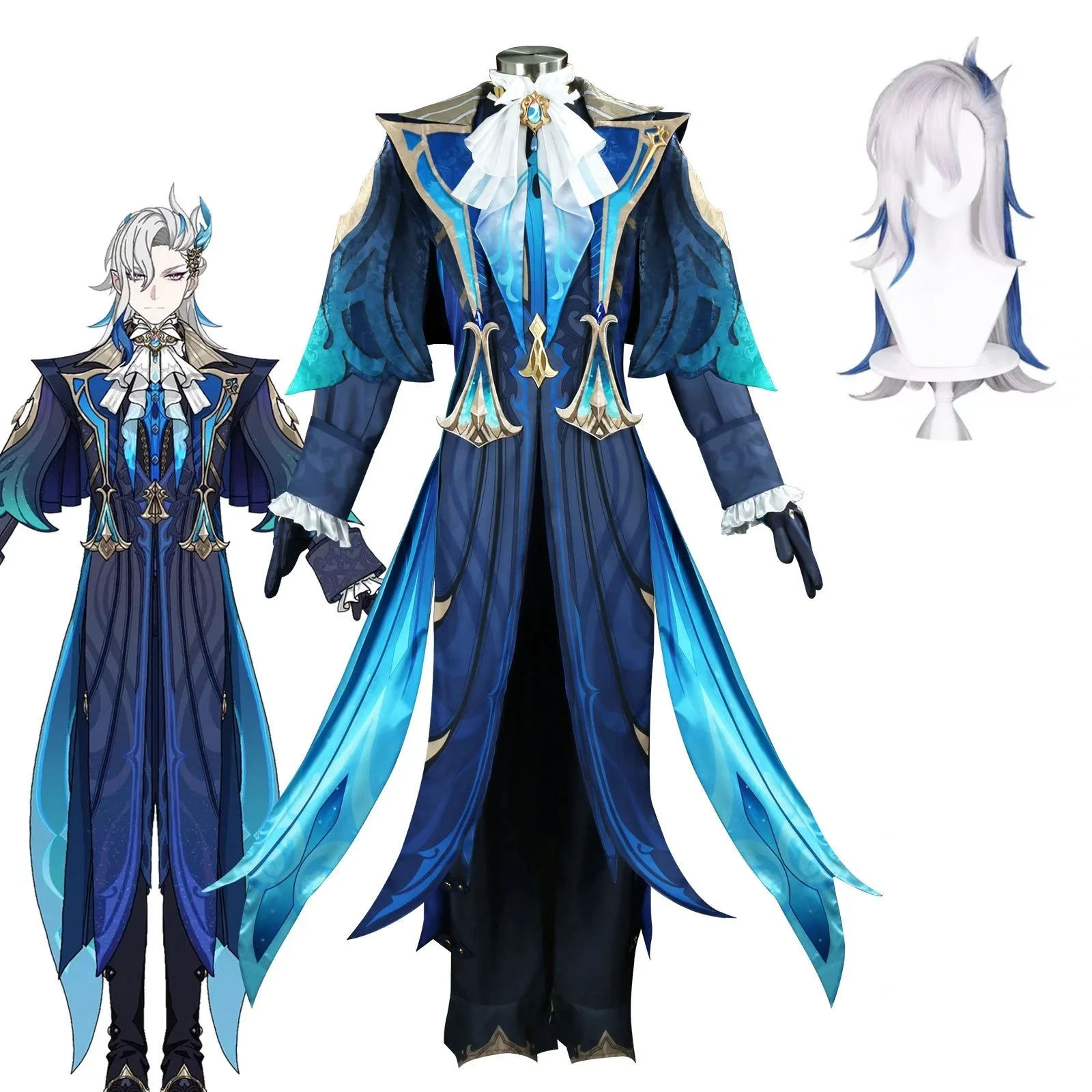 Genshin Impact Neuvillette Cosplay Costume Wig Water Dragon King Cos Suit Halloween Costume Game Anime Clothes Customized
Genshin Impact Neuvillette Cosplay Costume Wig Water Dragon King Cos Suit Halloween Costume Game Anime Clothes Customized