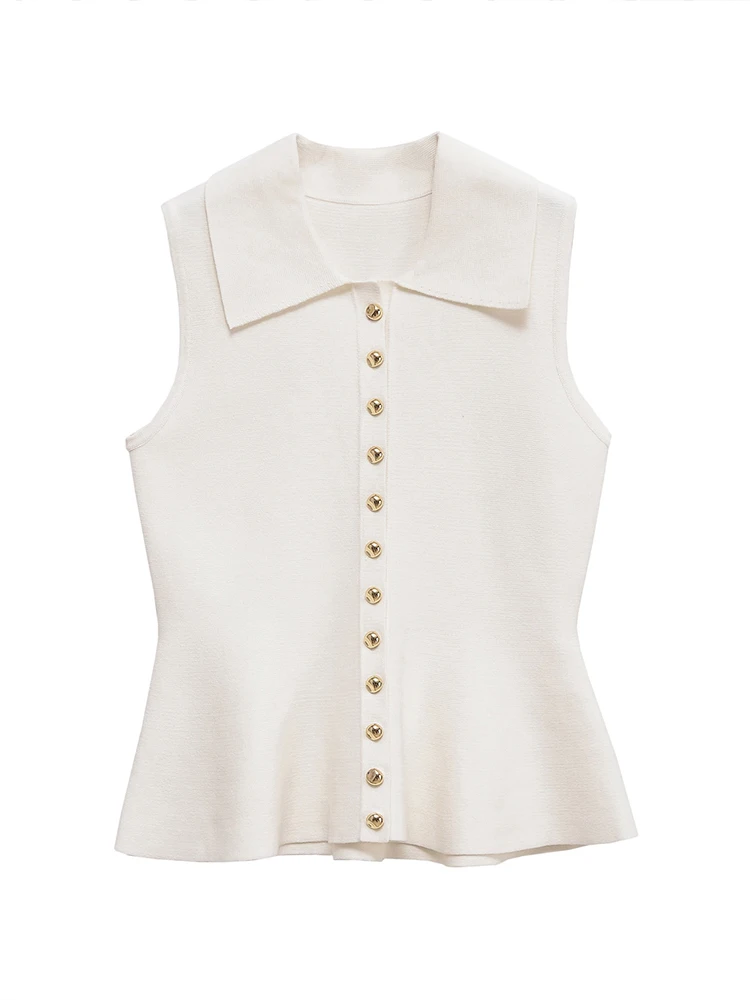 European style new women's fashion versatile temperament solid color short skirt hem knitted vest top
European style new women's fashion versatile temperament solid color short skirt hem knitted vest top