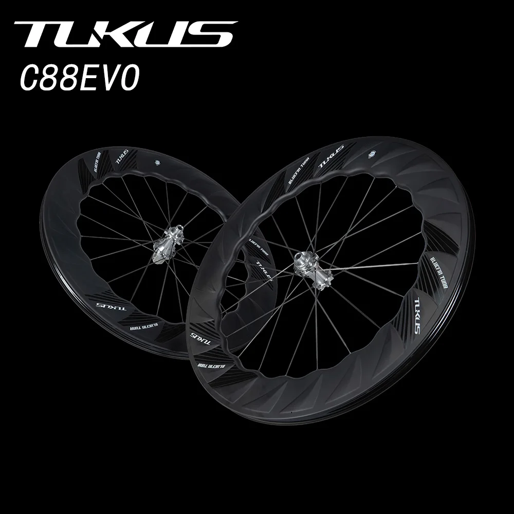 TUKUS Newest C88EVO Carbon Wheels Ratchet 52T 88mm Rim Depth 3.2mm Carbon Spoke Wheelset 700C Disc Brake Road Bike Racing Wheel
TUKUS Newest C88EVO Carbon Wheels Ratchet 52T 88mm Rim Depth 3.2mm Carbon Spoke Wheelset 700C Disc Brake Road Bike Racing Wheel