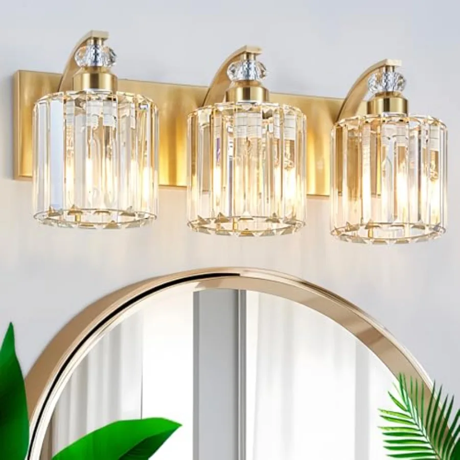 3-Lights Brushed Brass Bathroom Light Fixture Gold Vanity Lights Modern Crystal Bathroom Vanity Lighting Over Mirror Wall Sconc
3-Lights Brushed Brass Bathroom Light Fixture Gold Vanity Lights Modern Crystal Bathroom Vanity Lighting Over Mirror Wall Sconc