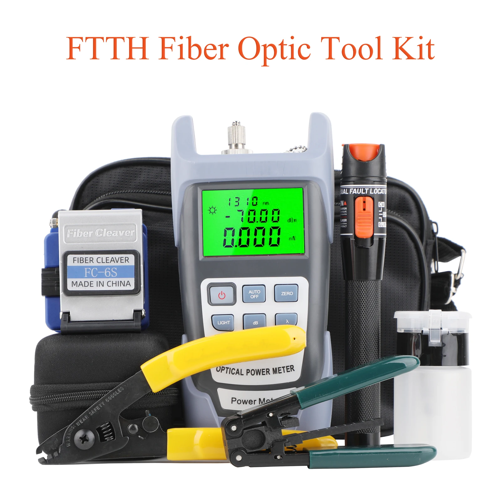 6-in-1 Fiber Termination Tool Kit FTTH Cold Splicing/Hot Melt with Cleaver Test Pen Optical Power Meter Wire Stripper Cleaning
6-in-1 Fiber Termination Tool Kit FTTH Cold Splicing/Hot Melt with Cleaver Test Pen Optical Power Meter Wire Stripper Cleaning