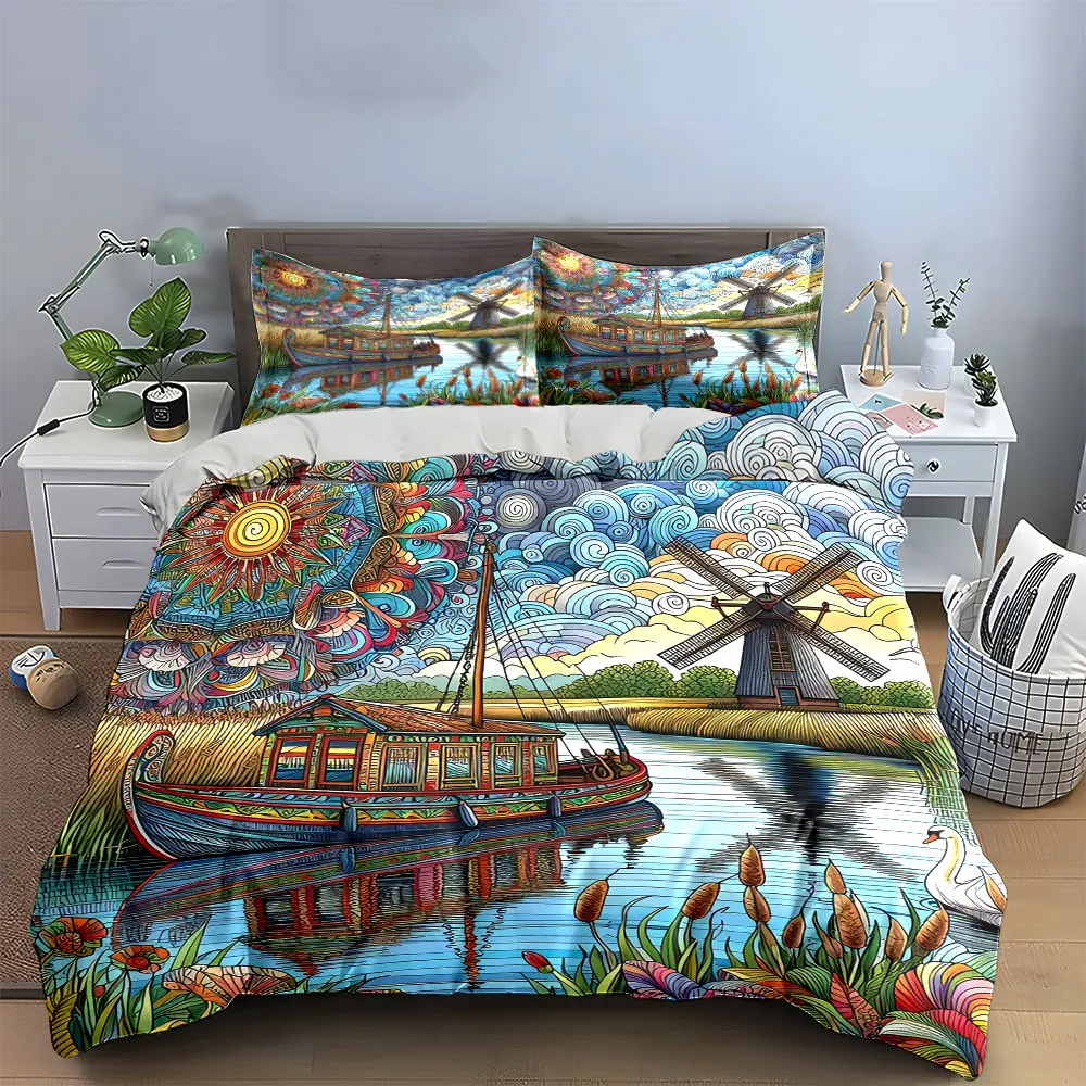 3Pcs Dutch Windmill Bedding Set,Colorful Zentangle Canal Boat and Windmill Print Duvet Cover + 2 Pillowcases,bedroom Decor set
3Pcs Dutch Windmill Bedding Set,Colorful Zentangle Canal Boat and Windmill Print Duvet Cover + 2 Pillowcases,bedroom Decor set