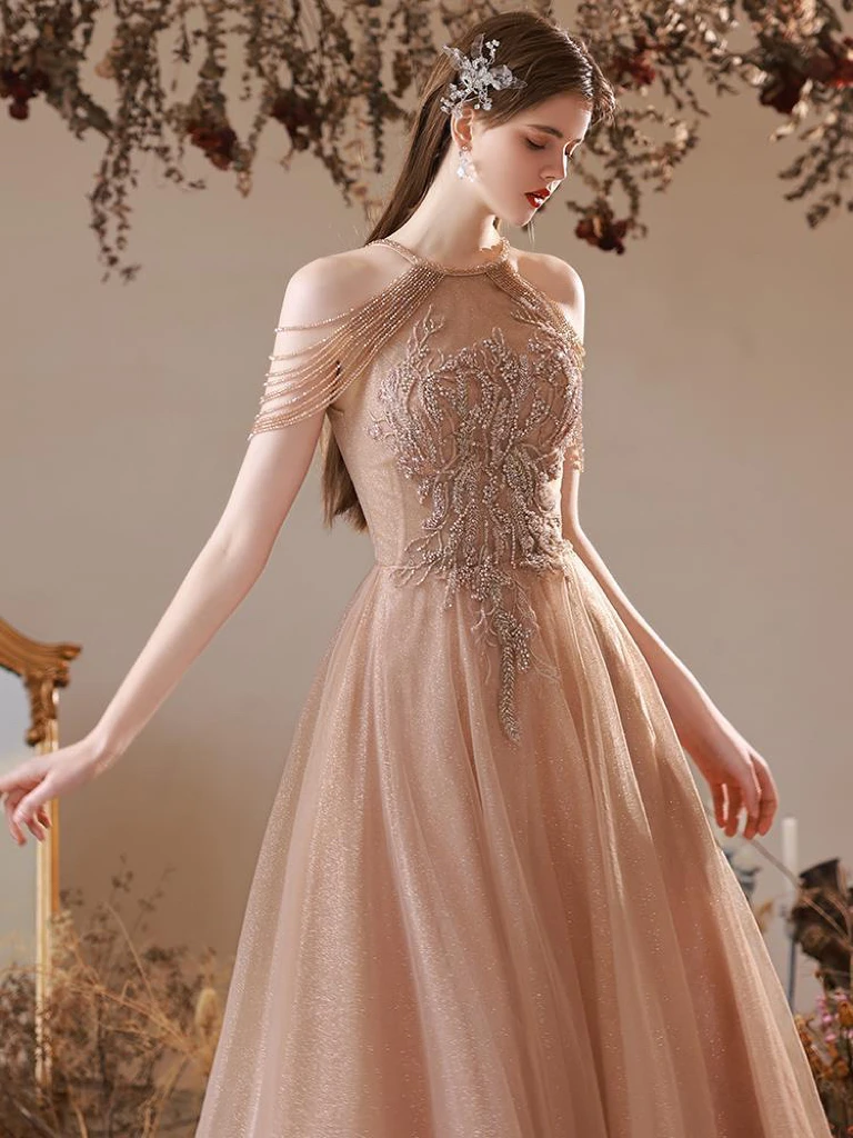 Elegant Celebrity Dresses Champagne Gold Appliques Sleeveless Beading Tassel Lace-up Party A Line Long Prom Evening Gowns 2023
Elegant Celebrity Dresses Champagne Gold Appliques Sleeveless Beading Tassel Lace-up Party A Line Long Prom Evening Gowns 2023