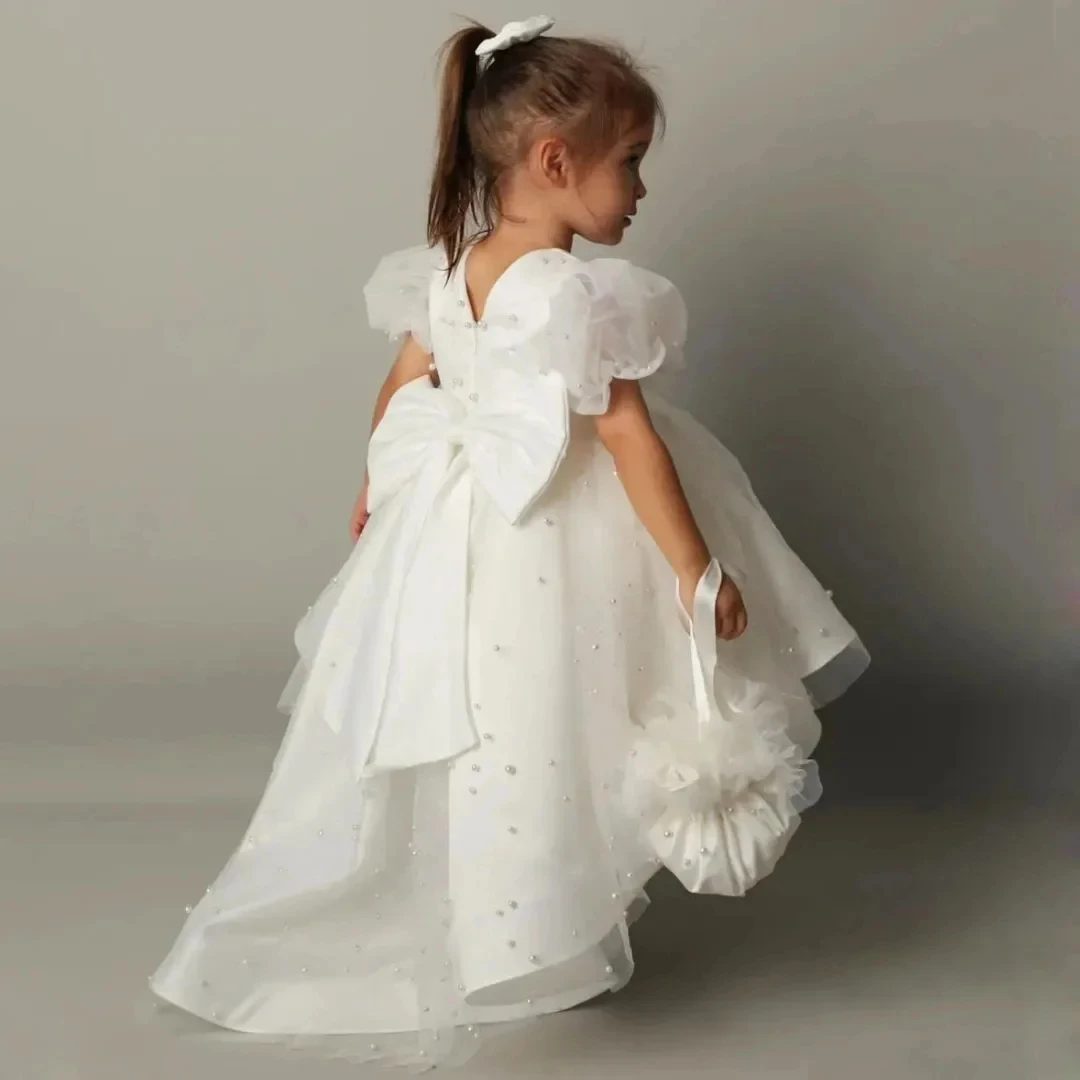Customized Flower Girl Dress For Wedding Bow Pearls Short Sleeve High Waist Elegant Kids Birthday Party First Communion Gown
Customized Flower Girl Dress For Wedding Bow Pearls Short Sleeve High Waist Elegant Kids Birthday Party First Communion Gown