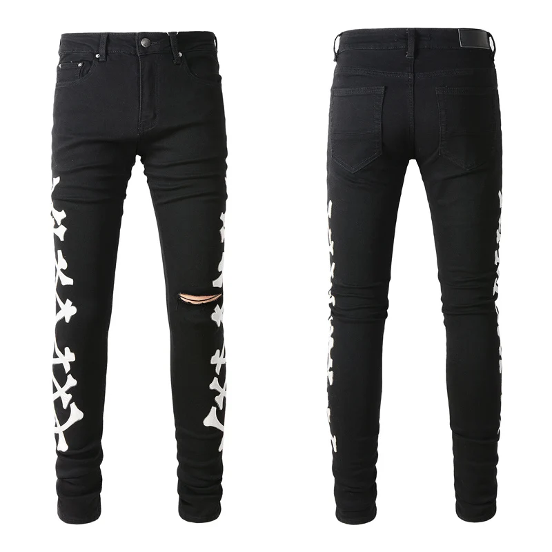 Designer fashion new men's jeans stretch slim fit patchwork decal retro black jeans high street hip-hop brand stretch slim fit h
Designer fashion new men's jeans stretch slim fit patchwork decal retro black jeans high street hip-hop brand stretch slim fit h