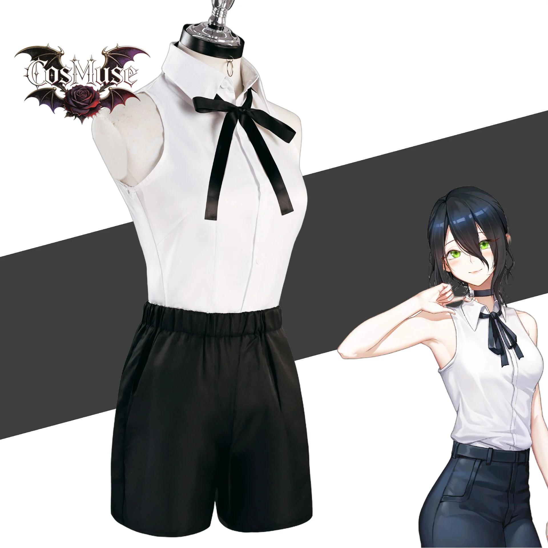 Women's Chainsaw Reze Cosplay Costume Outfit Set with Shirt Tie Short Wig and Neck Ring Anime Uniform for Halloween
Women's Chainsaw Reze Cosplay Costume Outfit Set with Shirt Tie Short Wig and Neck Ring Anime Uniform for Halloween