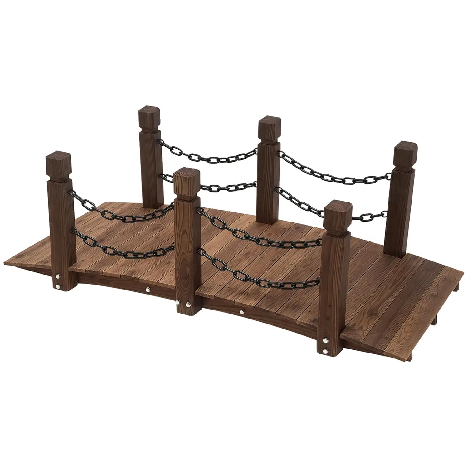 5 ft Wooden Garden Bridge Arc Footbridge with Metal Chain Railings & Solid Fir Construction, Carbonized, Customized
5 ft Wooden Garden Bridge Arc Footbridge with Metal Chain Railings & Solid Fir Construction, Carbonized, Customized