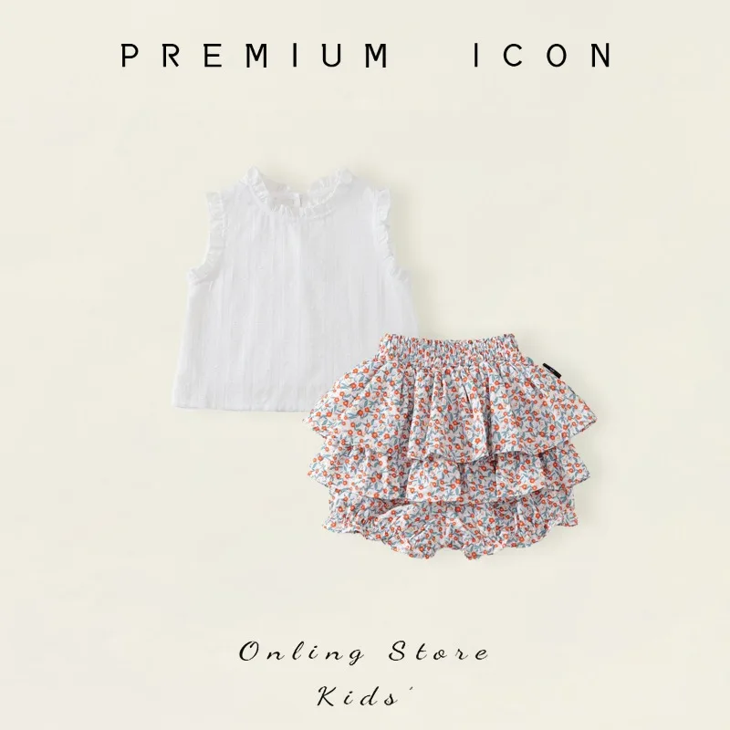 Bellbell Summer Kids Girls Outfits Muslin Thin White Sleeveless Tees Suits Floral Printed Cake Skirts Shorts 2PCS Clothes Set
Bellbell Summer Kids Girls Outfits Muslin Thin White Sleeveless Tees Suits Floral Printed Cake Skirts Shorts 2PCS Clothes Set