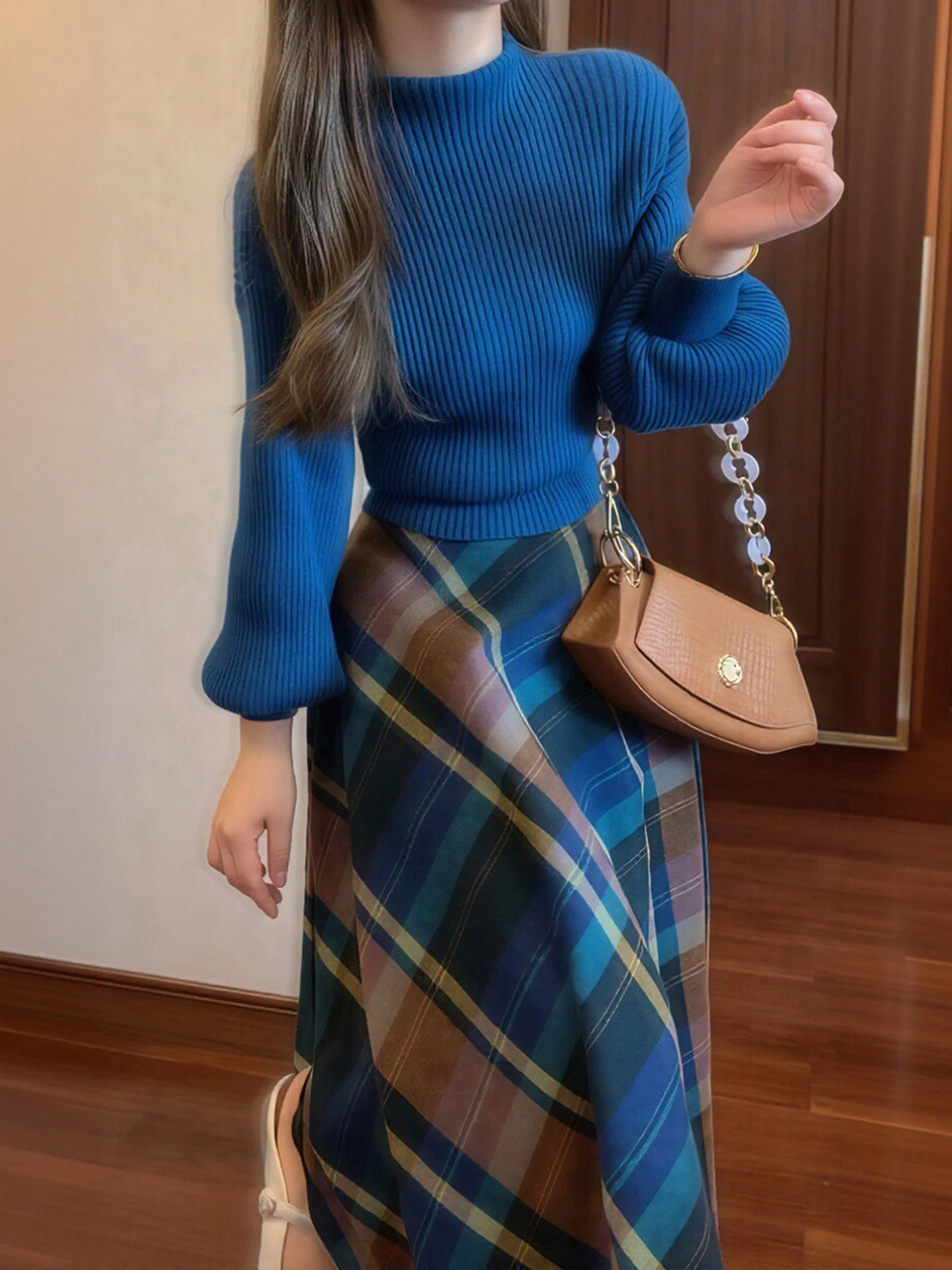 Blue Knitted Sweater And Plaid Skirt Set for plus Size Women Winter Faion Casual Sle High Waist Ele Outfit
Blue Knitted Sweater And Plaid Skirt Set for plus Size Women Winter Faion Casual Sle High Waist Ele Outfit