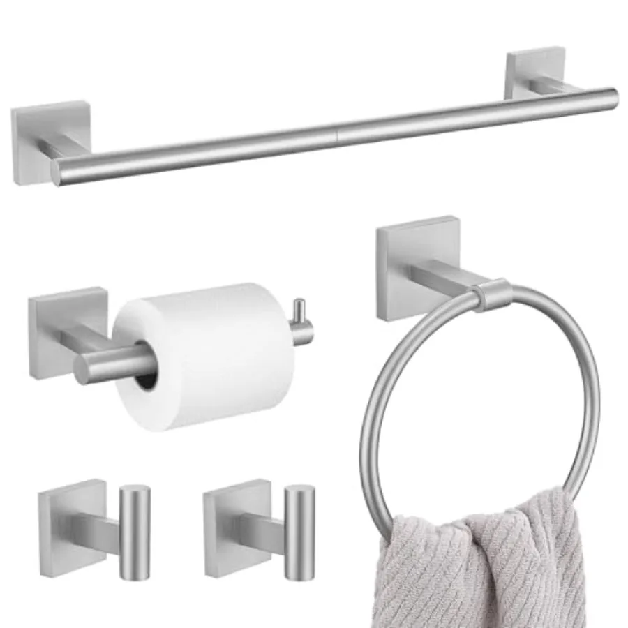 5 Pieces Bathroom Hardware Set, Towel Bar Set Includes 23.6" Towel Bar, Towel Ring Holder, Toilet Paper Holder and Two Towel Ho
5 Pieces Bathroom Hardware Set, Towel Bar Set Includes 23.6" Towel Bar, Towel Ring Holder, Toilet Paper Holder and Two Towel Ho