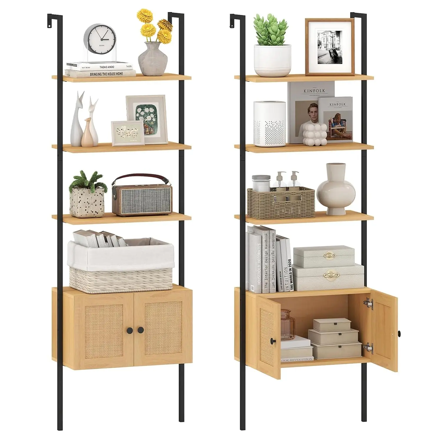 5-Tier Wall Ladder Bookshelf & Cabinet Metal Frame Boho Storage Shelf 72.5in Living Room Office Natural, Customized
5-Tier Wall Ladder Bookshelf & Cabinet Metal Frame Boho Storage Shelf 72.5in Living Room Office Natural, Customized
