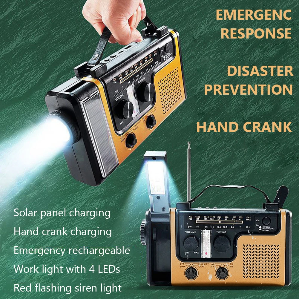 AM FM SW Emergency Radio Handcrank Solar LED Flashlight Bluetooth-compatible Hand Crank Radio USB Chargiing for Outdoor Camping
AM FM SW Emergency Radio Handcrank Solar LED Flashlight Bluetooth-compatible Hand Crank Radio USB Chargiing for Outdoor Camping