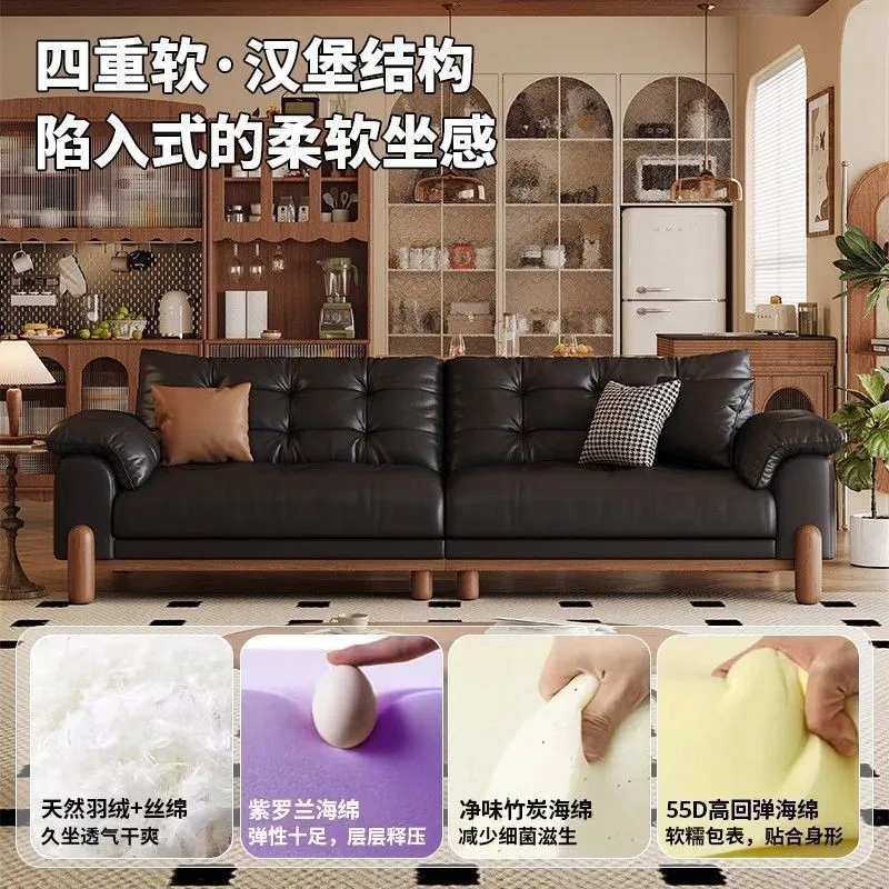 Solid wood sofa living room small apartment sofa straight row cloud leather sofa black leather art
Solid wood sofa living room small apartment sofa straight row cloud leather sofa black leather art