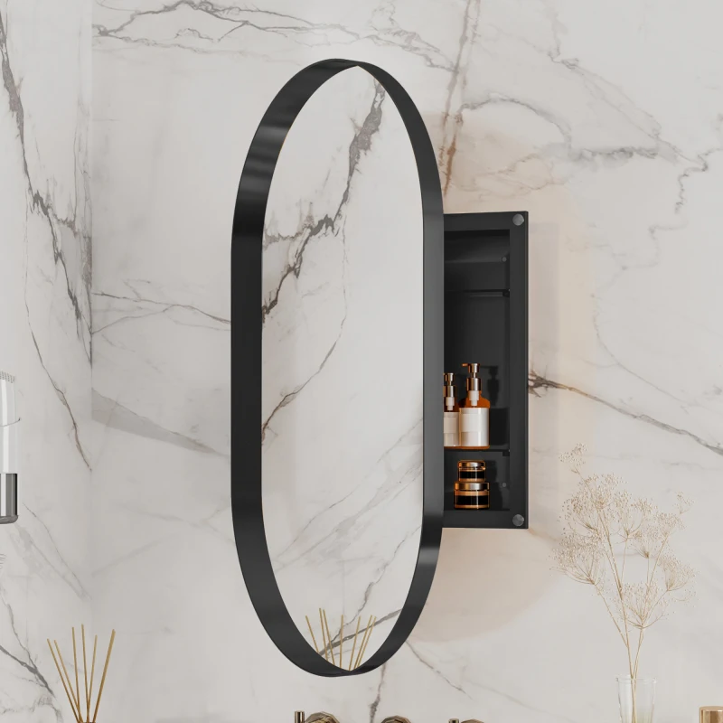 20x34 Inch Oval Recessed Medicine Cabinet, Metal Framed Bathroom Wall Cabinet with Mirror and Adjustable Shelves, Wall Mirror with Storage for Bathroom, Matte Black
20x34 Inch Oval Recessed Medicine Cabinet, Metal Framed Bathroom Wall Cabinet with Mirror and Adjustable Shelves, Wall Mirror with Storage for Bathroom, Matte Black