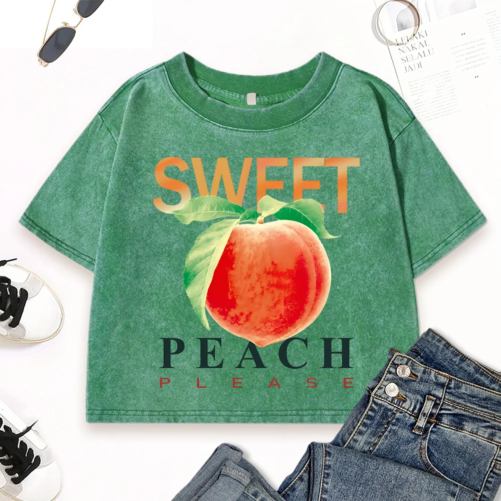Sweet Peach Fruit Please Print Female Washed Crop T Shirt Cotton Fashion Tee Shirt All-Match Summer Clothes Casual Summer Top
Sweet Peach Fruit Please Print Female Washed Crop T Shirt Cotton Fashion Tee Shirt All-Match Summer Clothes Casual Summer Top