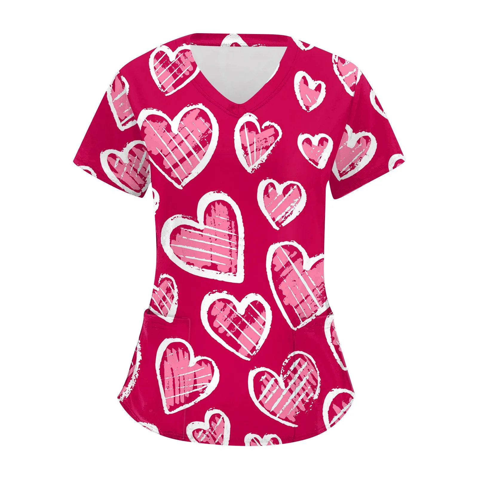 Ladies Nurse Uniform Short Sleeve V-Neck Workwear Love Heart Print Working Uniform Woman Casual Medical Nursing Pocket Blouse
Ladies Nurse Uniform Short Sleeve V-Neck Workwear Love Heart Print Working Uniform Woman Casual Medical Nursing Pocket Blouse