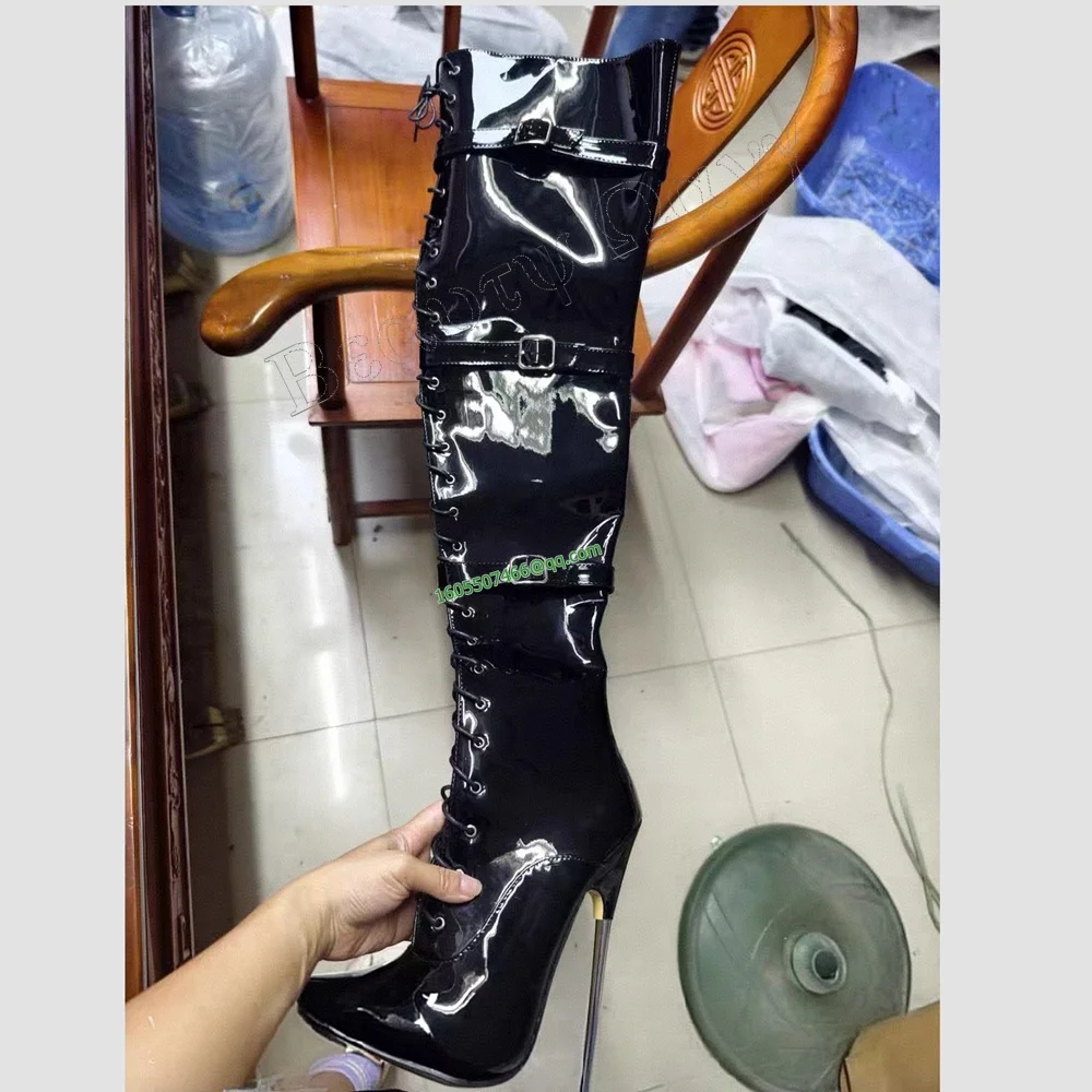 Black Patent Leather Front Cros Tied Boots Belt Decor Thigh High High Heel Shoes Solid Sexy Women Shoes New Zapatos Para Mujere
Black Patent Leather Front Cros Tied Boots Belt Decor Thigh High High Heel Shoes Solid Sexy Women Shoes New Zapatos Para Mujere