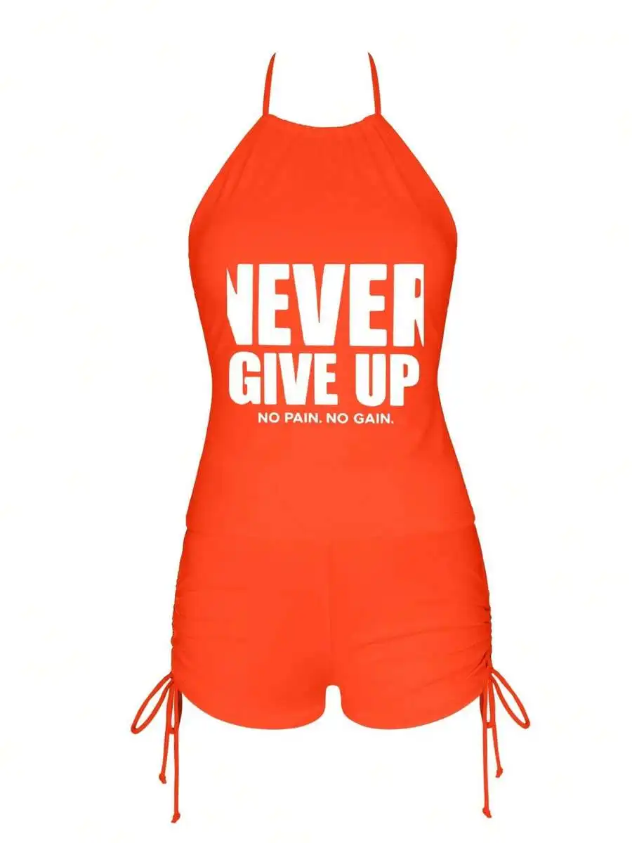 Womens Halter Neck Graphic Tankini Set With Drawstring Shorts, Motivational Quote Swimsuit
Womens Halter Neck Graphic Tankini Set With Drawstring Shorts, Motivational Quote Swimsuit