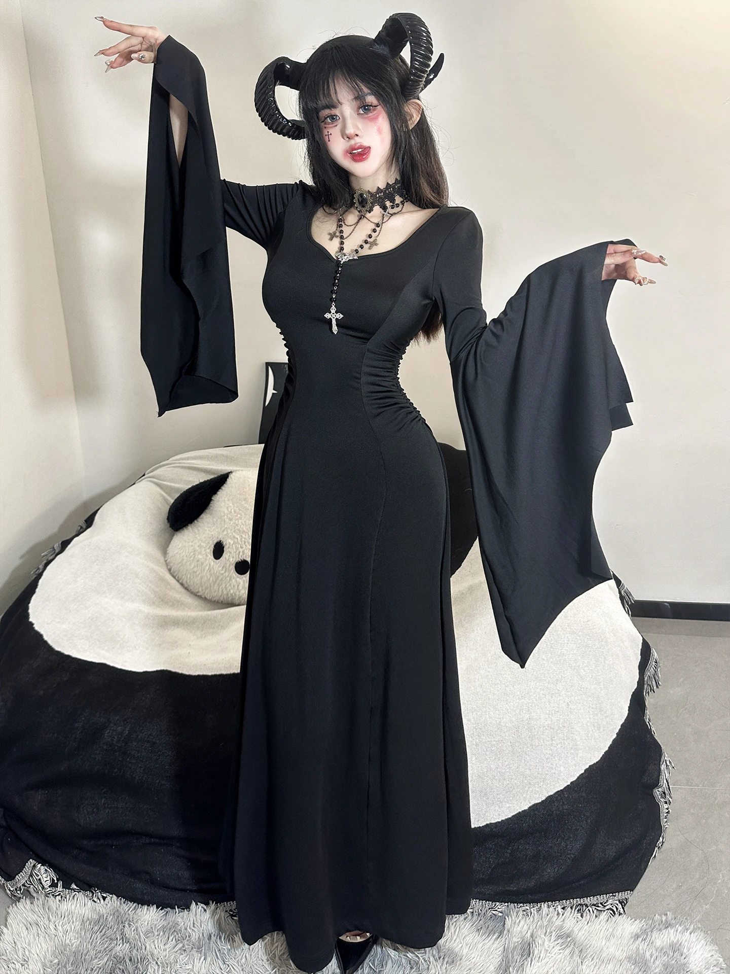 Sexy Devil Costume Dr loween Night Club Queen Gothic Skirt Cosplay Witch Dr Women's Long Sve VU Collar Bat pe
Sexy Devil Costume Dr loween Night Club Queen Gothic Skirt Cosplay Witch Dr Women's Long Sve VU Collar Bat pe