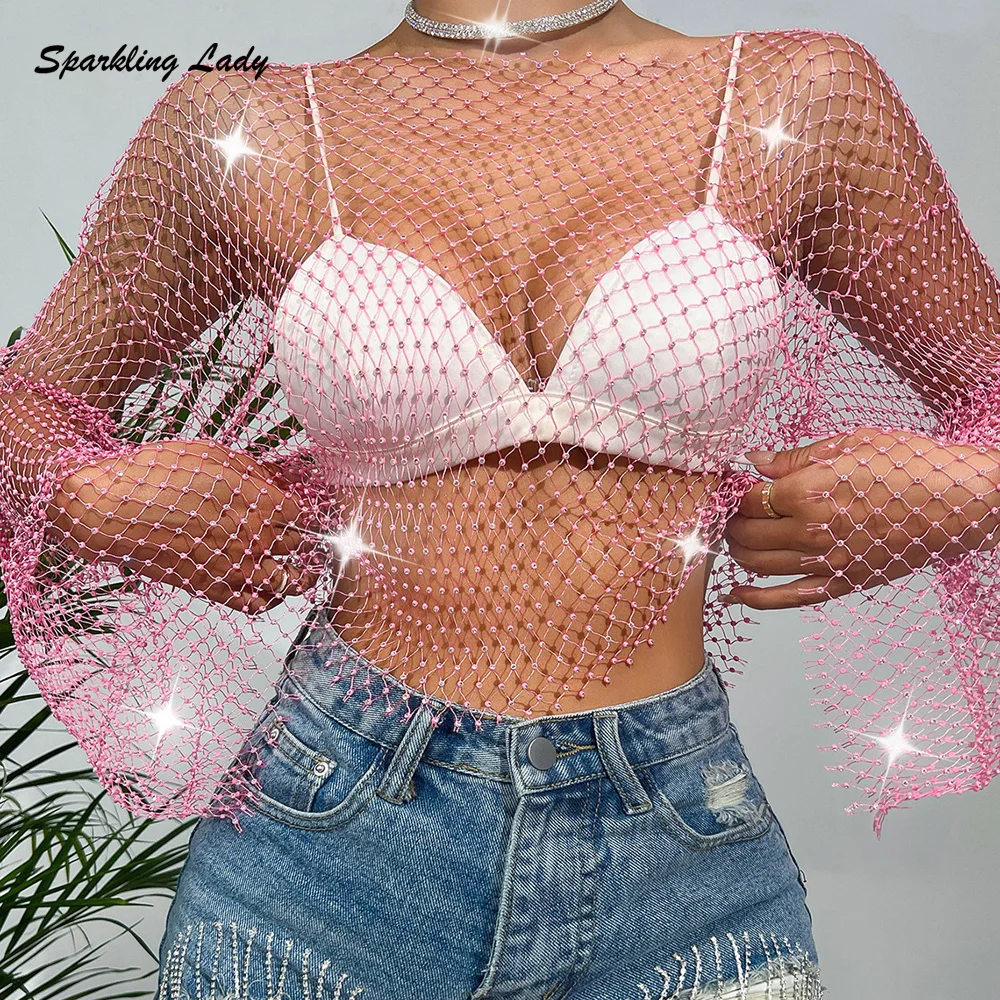 Bling Sparkly Women Shirts Rhinestone Glitter Crystal Mesh See Through Diamond Net Vercation Crop Top For Beach Night Club Party
Bling Sparkly Women Shirts Rhinestone Glitter Crystal Mesh See Through Diamond Net Vercation Crop Top For Beach Night Club Party
