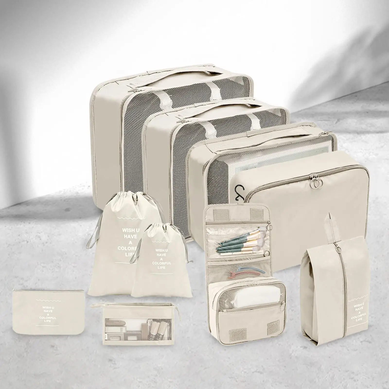 10 Pieces Portable Packing Cubes Polyester Large Capacity Portable Cosmetic Bag
10 Pieces Portable Packing Cubes Polyester Large Capacity Portable Cosmetic Bag