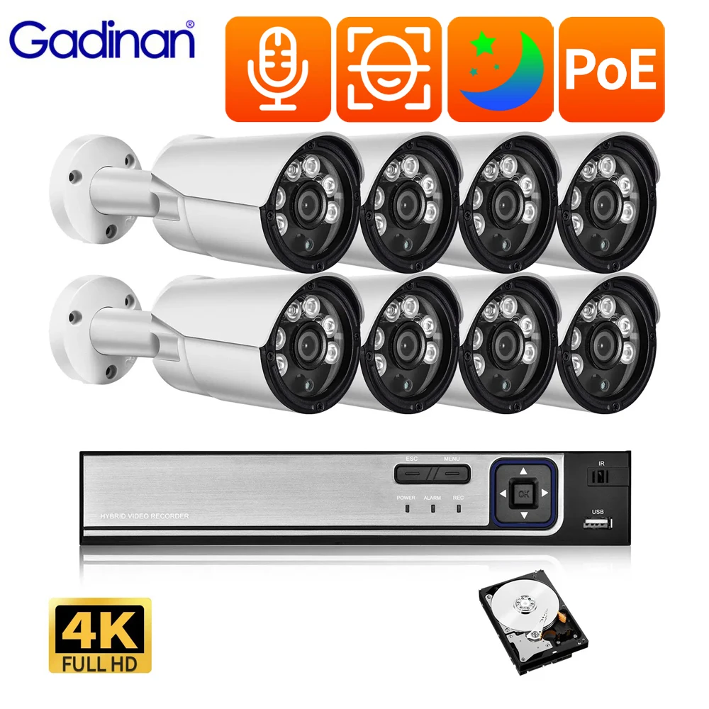 Gadinan 8MP 4K HD POE NVR Set Security System Outdoor Audio Face Detection Color Night Vision CCTV Camera Video Surveillance Kit
Gadinan 8MP 4K HD POE NVR Set Security System Outdoor Audio Face Detection Color Night Vision CCTV Camera Video Surveillance Kit
