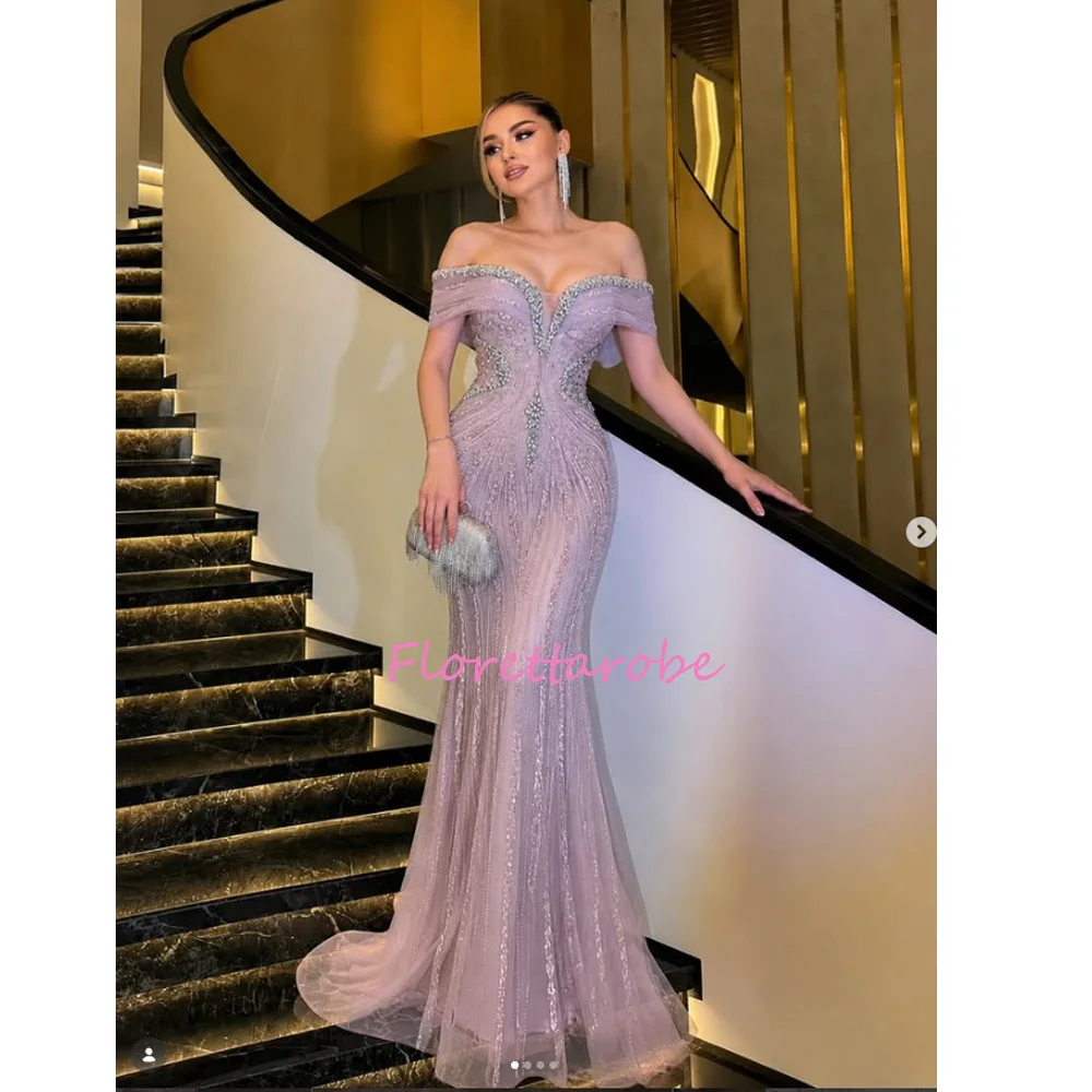 Customized Arabic Lilac Off Shoulder Mermaid Evening Dress Luxury Beaded Women Occasion Party Gown Prom Dresses
Customized Arabic Lilac Off Shoulder Mermaid Evening Dress Luxury Beaded Women Occasion Party Gown Prom Dresses