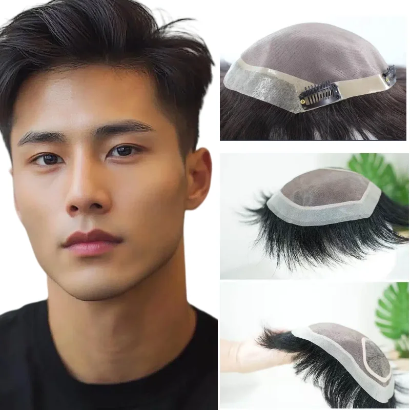 100% Human Hair Men Toupee Mono Skin Base 6 Inch PU Border Lace Interior With Snap Clips Hand Tied Construction Jet Black
100% Human Hair Men Toupee Mono Skin Base 6 Inch PU Border Lace Interior With Snap Clips Hand Tied Construction Jet Black