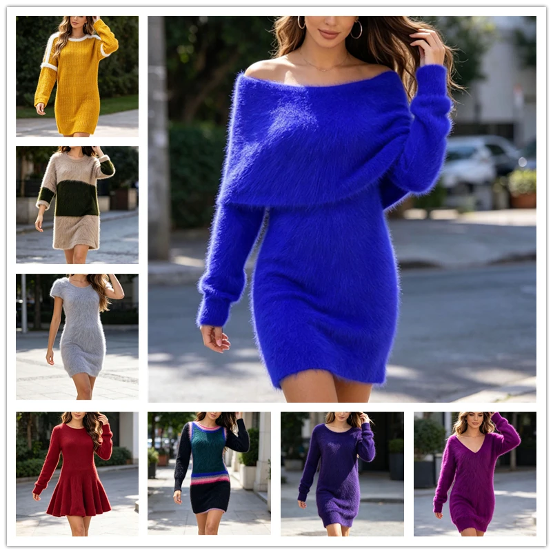Ladies Women Fashion Hairy Angora Rabbit Hair Knitted Long Sleeves O-Neck Long Sleeve Slim Medium Long Sweater Jumper Dress Pull
Ladies Women Fashion Hairy Angora Rabbit Hair Knitted Long Sleeves O-Neck Long Sleeve Slim Medium Long Sweater Jumper Dress Pull