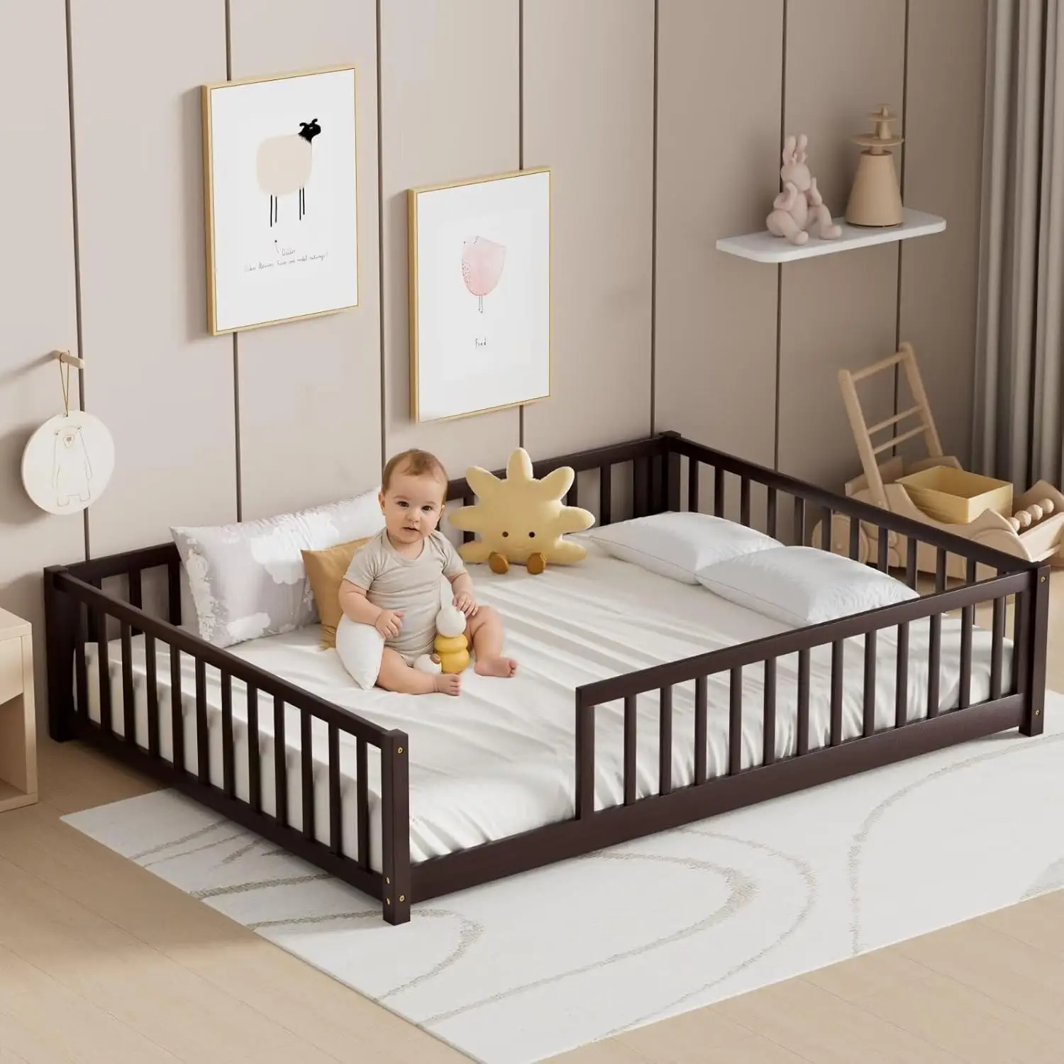 Black Multifunctional Montessori Bed Frame for Kids Toddlers Solid Wood Full-floor Safety Guardrails Easy Bedroom Bathroom
Black Multifunctional Montessori Bed Frame for Kids Toddlers Solid Wood Full-floor Safety Guardrails Easy Bedroom Bathroom
