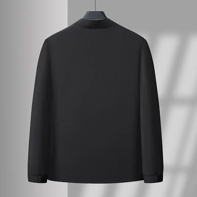 Men's Black Long-sleeve Jacket for Spring and Fall, Featuring A Stand-up Collar and Zipper Closure, Blue and Khaki Coat.
Men's Black Long-sleeve Jacket for Spring and Fall, Featuring A Stand-up Collar and Zipper Closure, Blue and Khaki Coat.