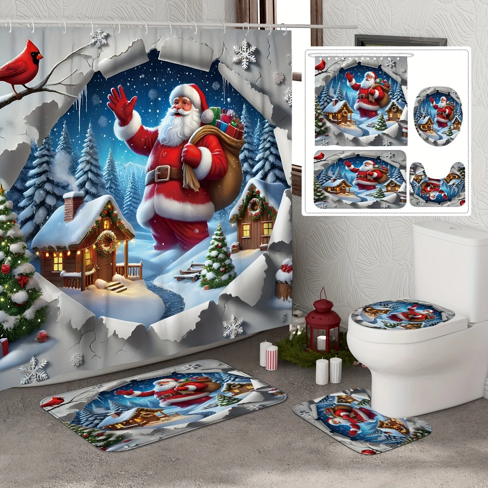 4 шт., набор рождественских занавесок для душа из искусственной 3D Санта-Ялинки, красный рождественский декор для ванной комнаты с 12 крючками, нескользящим ковриком и U-образной крышкой для унитаза
4 шт., набор рождественских занавесок для душа из искусственной 3D Санта-Ялинки, красный рождественский декор для ванной комнаты с 12 крючками, нескользящим ковриком и U-образной крышкой для унитаза