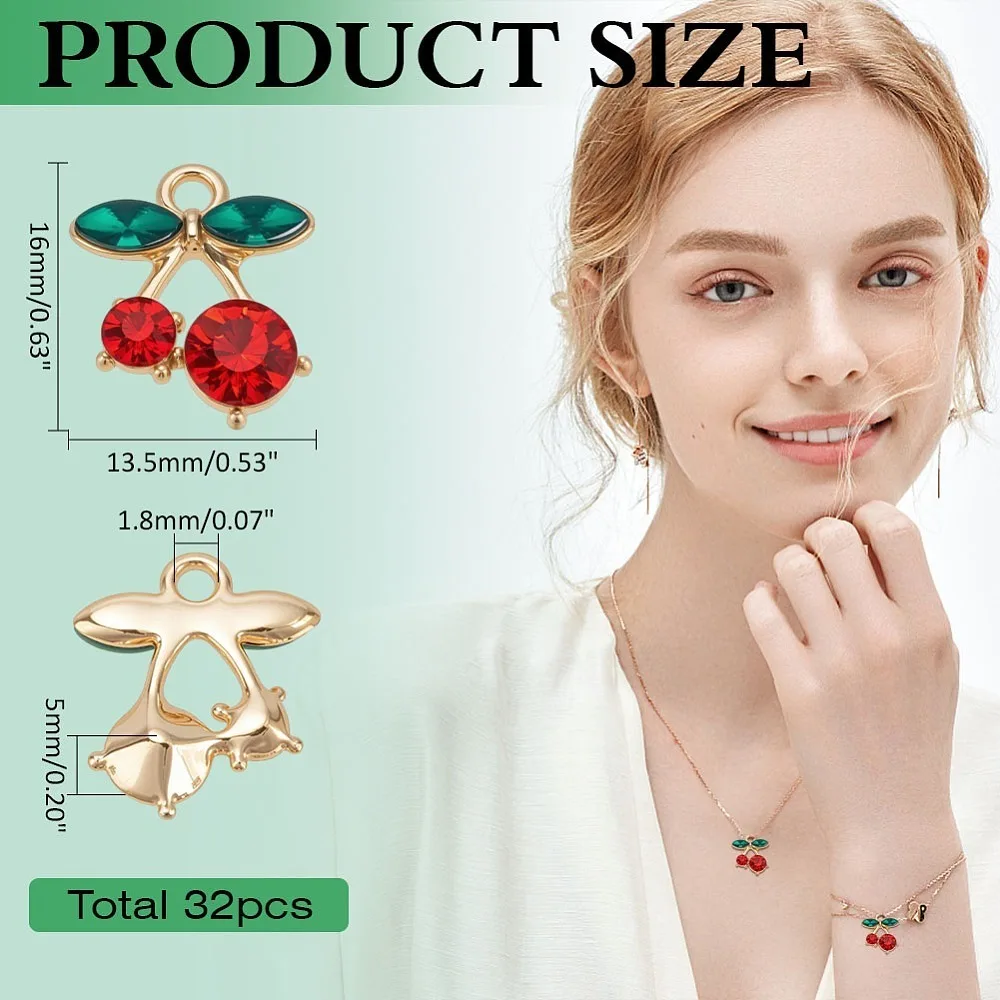 32Pcs Rack Plating Alloy Rhinestone Pendants Cadmium Free Lead Free Cherry Real 16K Gold Plated Colorful 16x13.5x5mm
32Pcs Rack Plating Alloy Rhinestone Pendants Cadmium Free Lead Free Cherry Real 16K Gold Plated Colorful 16x13.5x5mm