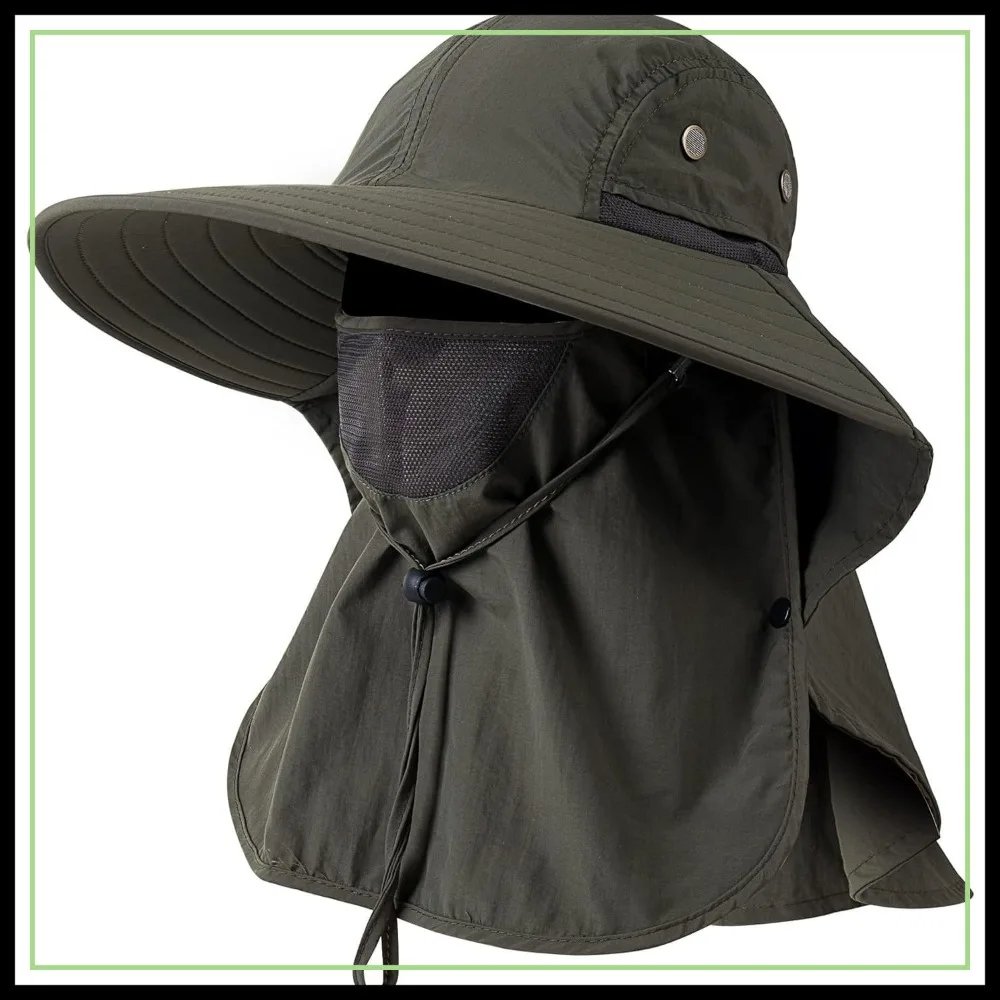 UPF 50+ Wide Brim Sun Hat with Face Cover & Neck Flap for Men Women Fishing
UPF 50+ Wide Brim Sun Hat with Face Cover & Neck Flap for Men Women Fishing