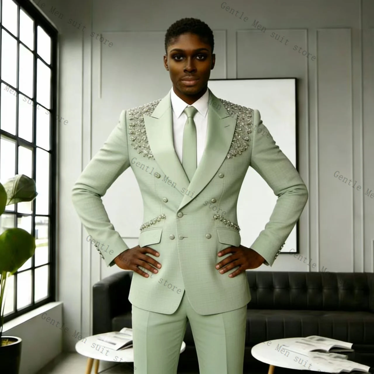 Light Green Men Suit Set 2 Pcs Blazer+Pants Trousers Crystals Groom Wedding Tuxedo Formal Office Business Jacket Coat Customized
Light Green Men Suit Set 2 Pcs Blazer+Pants Trousers Crystals Groom Wedding Tuxedo Formal Office Business Jacket Coat Customized