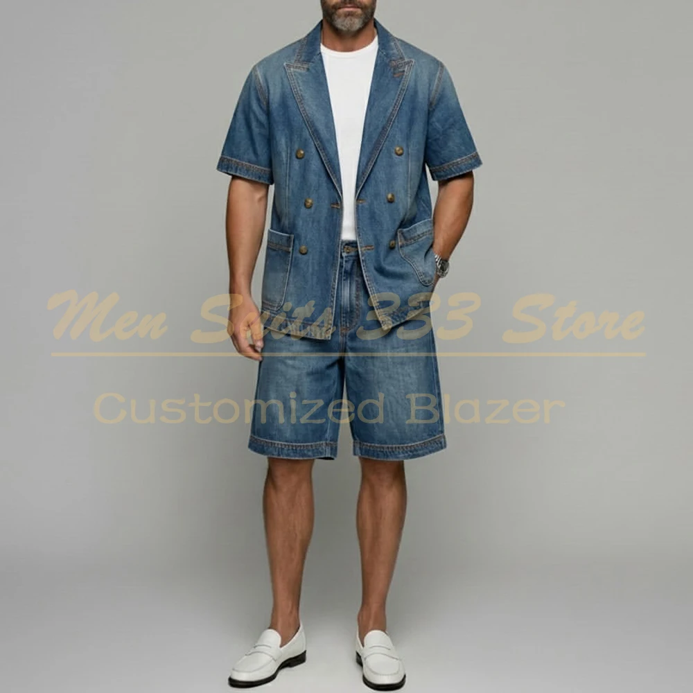 Summer Denim Men's Suits Casual Daily Short Sleeve Blazer With Shorts Elegant Customized 2 Piece Jacket Pants Luxury Clothing
Summer Denim Men's Suits Casual Daily Short Sleeve Blazer With Shorts Elegant Customized 2 Piece Jacket Pants Luxury Clothing