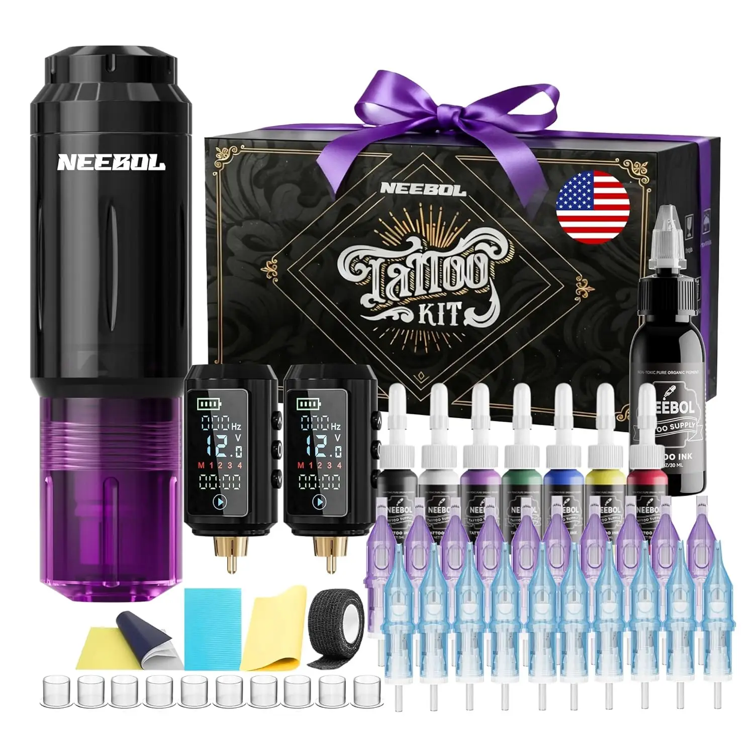 Wireless Tattoo Machine Kit: 2x1600mAh Batteries, 20 Needles, Ink Set, Full Supplies for Beginners & Artists, Purple
Wireless Tattoo Machine Kit: 2x1600mAh Batteries, 20 Needles, Ink Set, Full Supplies for Beginners & Artists, Purple