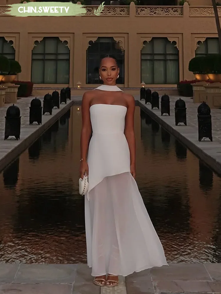 Solid Scarf Mesh Maxi Dress Women Elegant Patchwork One Shoulder Slit Sleeveless Long Dresses 2025 New Summer Female Party Gown
Solid Scarf Mesh Maxi Dress Women Elegant Patchwork One Shoulder Slit Sleeveless Long Dresses 2025 New Summer Female Party Gown