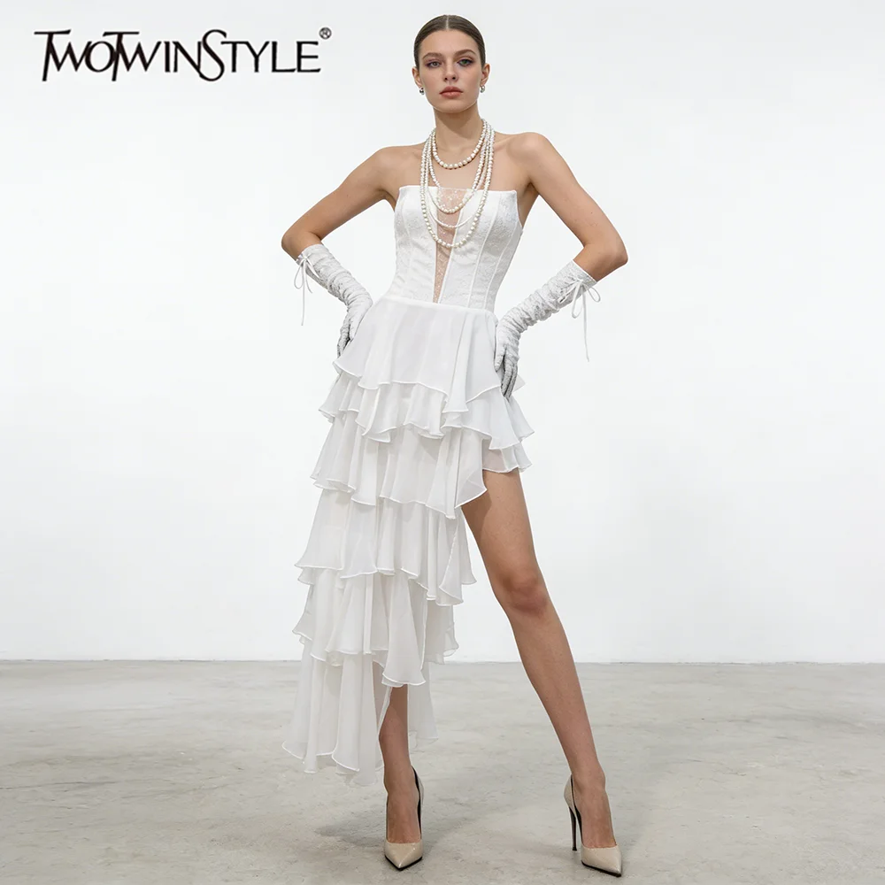 TWOTWINSTYLE Solid Spliced Zipper Slimming Irregular Dress for Women Strapless Sleeveless Patchwork Sheer Dresses Female Fashion
TWOTWINSTYLE Solid Spliced Zipper Slimming Irregular Dress for Women Strapless Sleeveless Patchwork Sheer Dresses Female Fashion