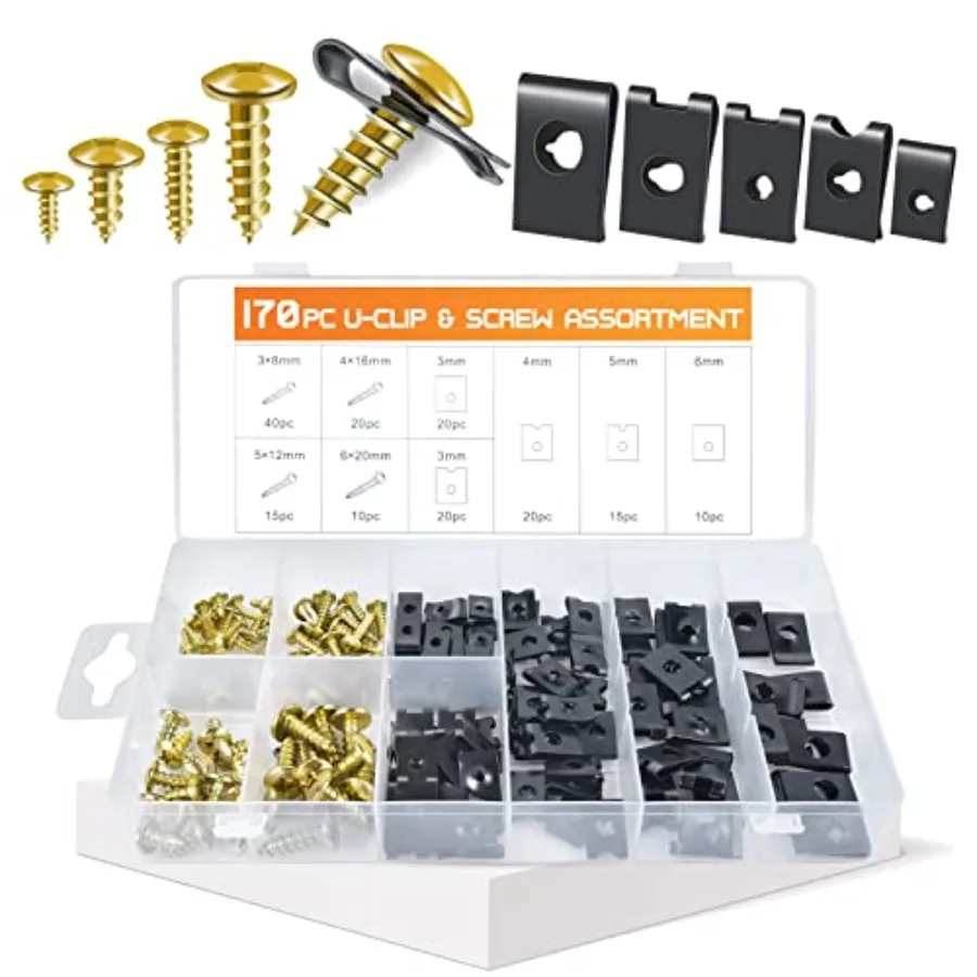 170PCS Car U Clips with Screw Assortment Kit - 10 Different Sizes Automotive U Nut and Screw Clip, Automotive U Nut Screw Clip,
170PCS Car U Clips with Screw Assortment Kit - 10 Different Sizes Automotive U Nut and Screw Clip, Automotive U Nut Screw Clip,