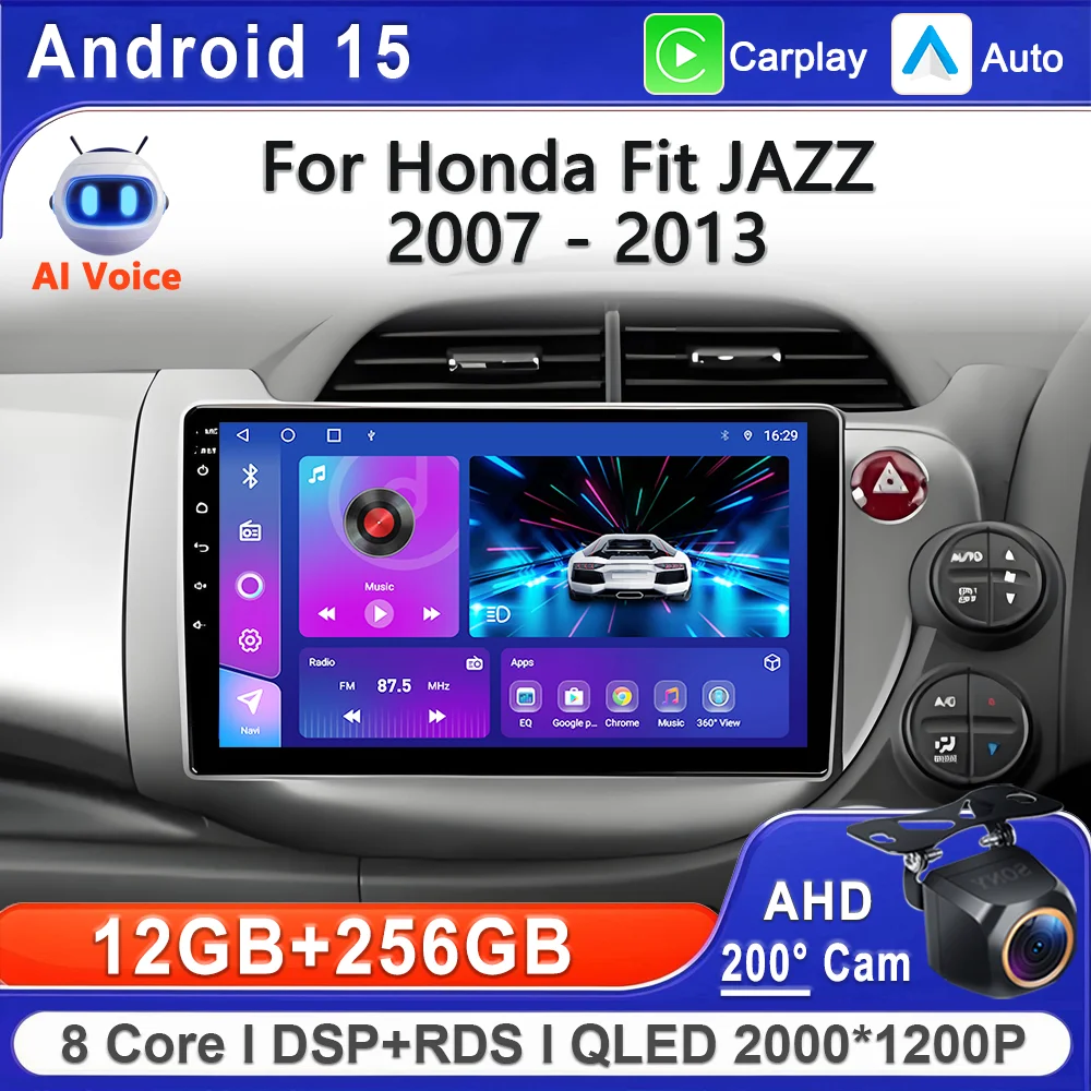 Android 15 2K Incell Screen Multimedia For Honda Fit JAZZ 2007 - 2013 LHD RHD Stereo Head Unit GPS Navigation High-performance