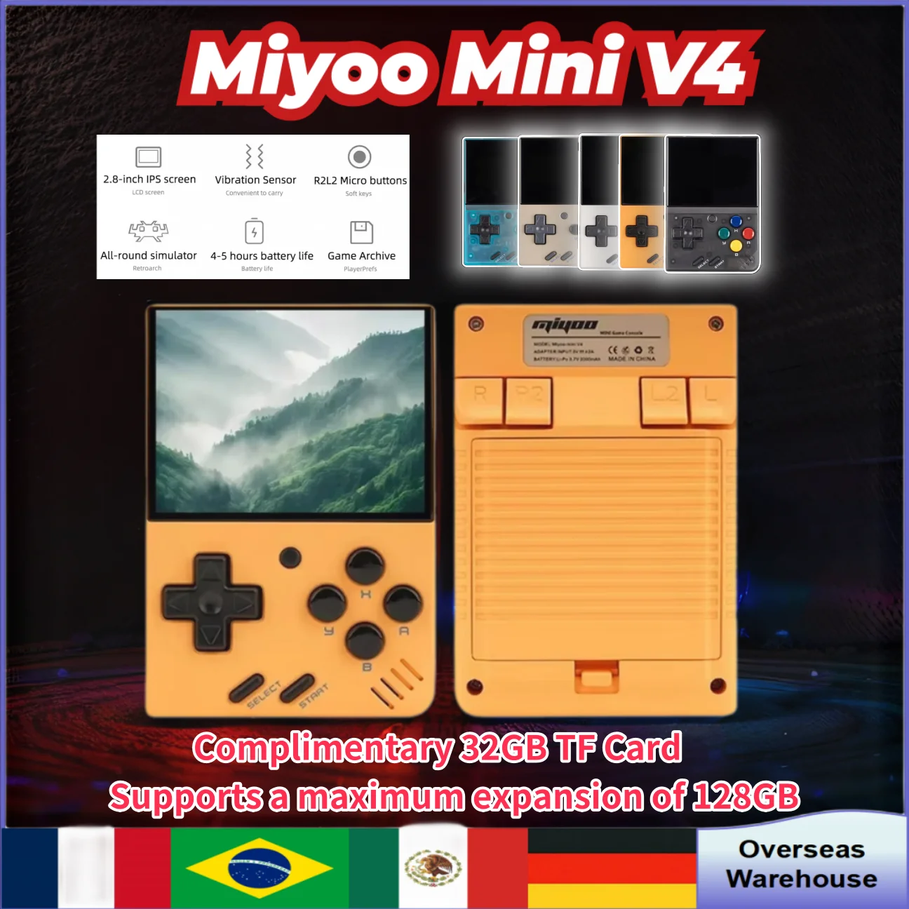 Miyoo Mini V4 Consoles Handheld Game Players 2.8'' IPS OCA Portable Video Game Console 1900mAh Linux System Retro Game Console
Miyoo Mini V4 Consoles Handheld Game Players 2.8'' IPS OCA Portable Video Game Console 1900mAh Linux System Retro Game Console