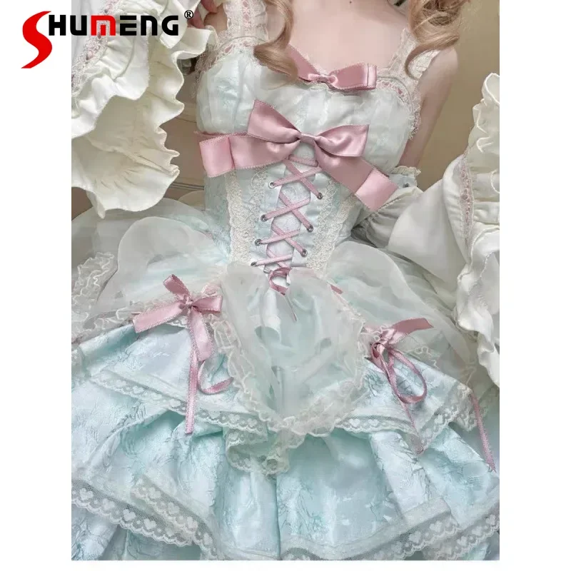 Japanese Elegant Sweet Princess Birthday Dress Bow Lace Splicing Sleeveless High Waist Kawaii Lolita Ball Gown Short Dress Women
Japanese Elegant Sweet Princess Birthday Dress Bow Lace Splicing Sleeveless High Waist Kawaii Lolita Ball Gown Short Dress Women