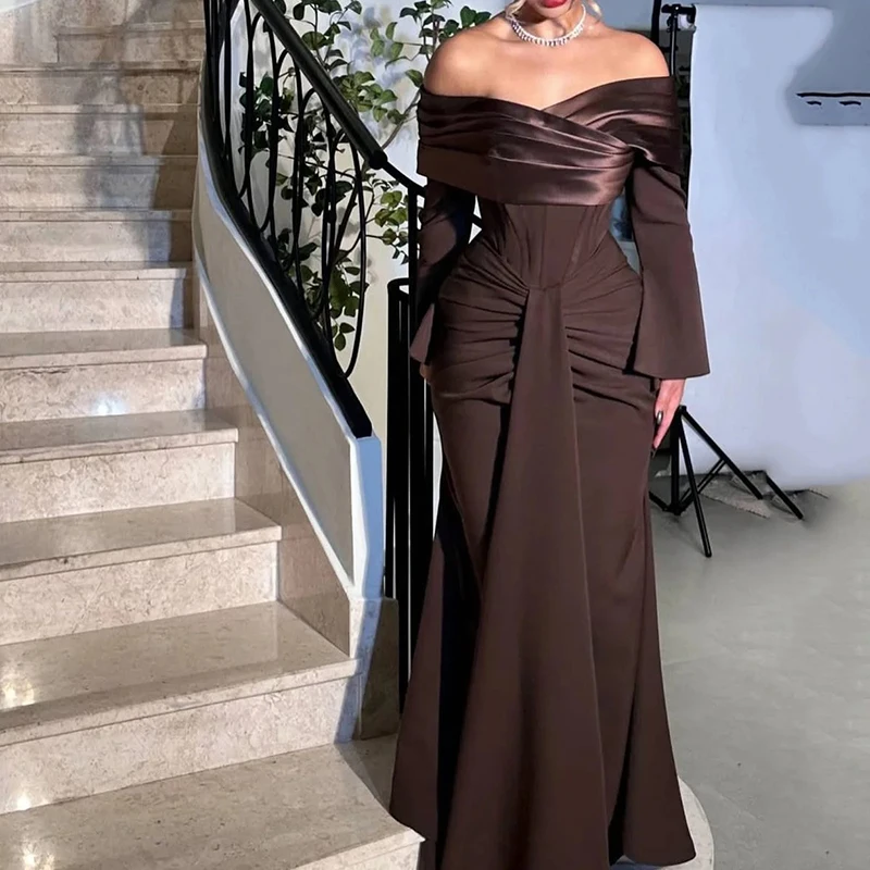 Glamorous Brown Off-Shoulder Long Sleeve Mermaid Formal Evening Dress Elegant Brown Off-Shoulder Long Sleeve Mermaid Prom Dress 
Glamorous Brown Off-Shoulder Long Sleeve Mermaid Formal Evening Dress Elegant Brown Off-Shoulder Long Sleeve Mermaid Prom Dress