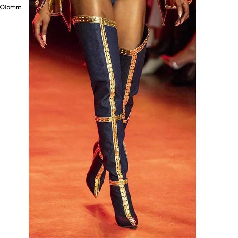 Olomm Handmade Women Thigh High Boots Super Sexy Studded Stiletto Heels Pointed Toe Gorgeous Blue Party Shoes Women US Size 5-15
Olomm Handmade Women Thigh High Boots Super Sexy Studded Stiletto Heels Pointed Toe Gorgeous Blue Party Shoes Women US Size 5-15