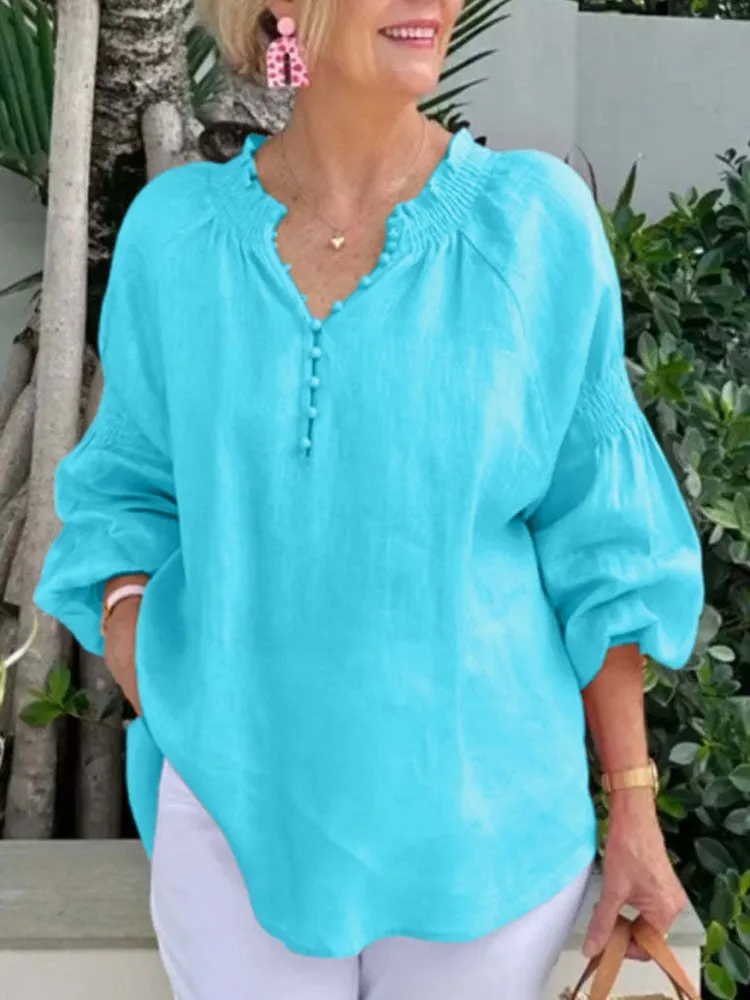 Spring Summer Fashion Solid Cotton Linen Shirts Tops Women V-Neck Button Long Sleeved Loose Blouses Casual OL Work Blouse Top
Spring Summer Fashion Solid Cotton Linen Shirts Tops Women V-Neck Button Long Sleeved Loose Blouses Casual OL Work Blouse Top